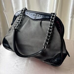 Naturalizer Grey Suede w Black Vinyl Trim Shoulder Bag